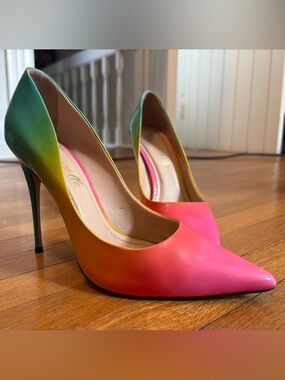 L'INTERVALLE Multicolor Ombre Pointed Stiletto Pumps - Pink, Orange, Green